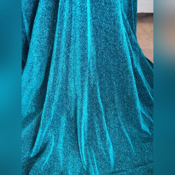 Stunning Teal Glitter Prom Dress with High Slit - Picture 13 of 15